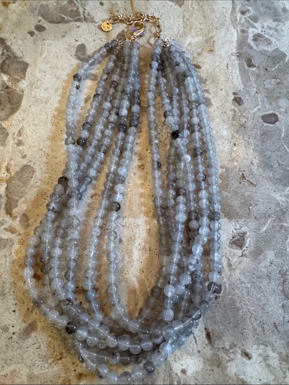 Gray Multi-Strand Bead Necklace - 6-Row Sophisticated Style